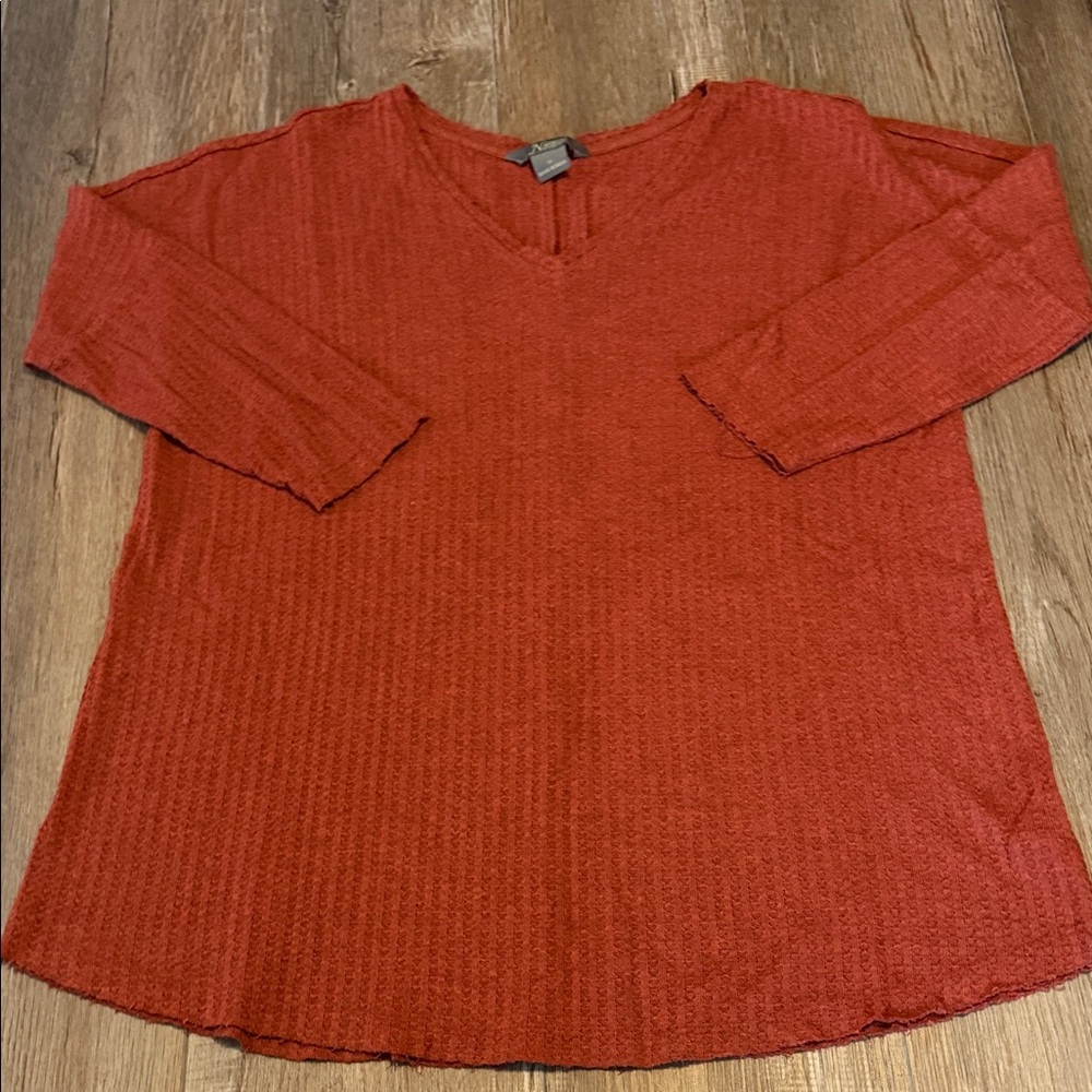 Natural Reflections Waffle Knit Rust Red V-Neck Top